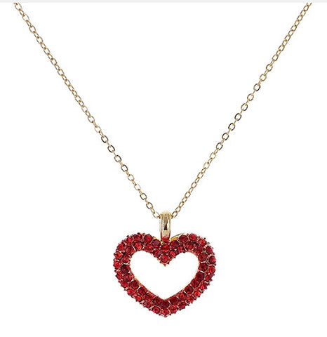 Pave Open Heart Pendant Necklace in Siam Ruby Crystals in 14k Gold