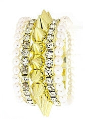 Spike Pearl and Rhinestone Multi-layer Bracelet