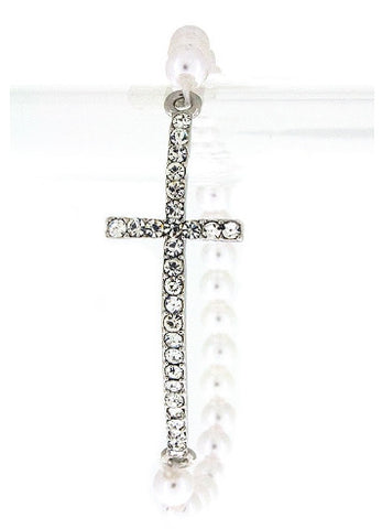 Rhinestone Cross Pearl Bracelet