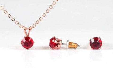 Swarovski Crystal Elements Rose Gold & Siam Ruby Necklace & Earring Set