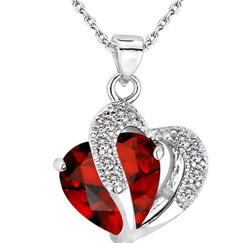 Siam Ruby Heart Crystal Necklace