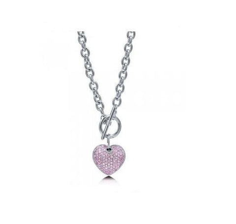 Pale Pink Crystal Heart Toggle Necklace