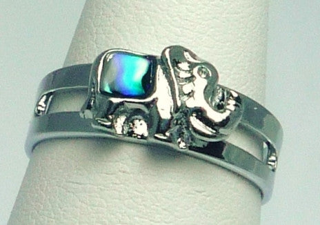 Paua Shell Silver Elephant Ring