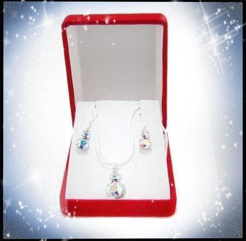 Swarovski Crystal Snowman Necklace & Earring Set in Sterling