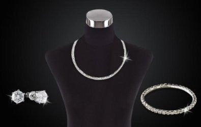 Austrian Crystal Necklace, Bracelet & Earring Set in Sterling Silver Overlay