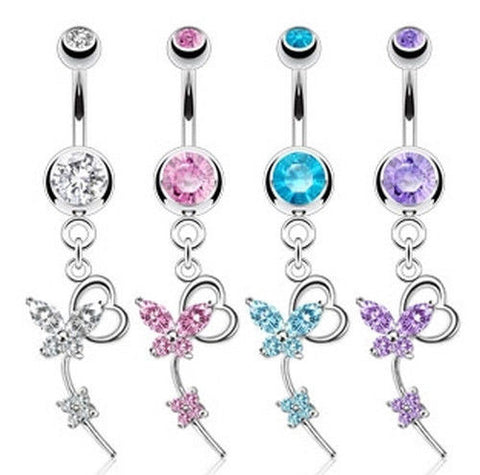 Butterfly Princess Cut Crystal Belly Jewelry