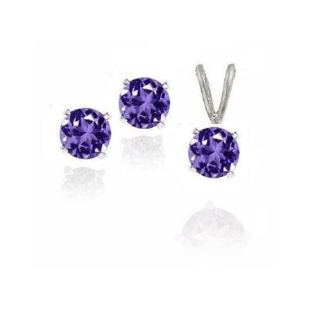 .925 Pure Sterling Silver Amethyst Earring & Necklace Set