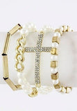 Stacked Side-Cross & Pearl Bracelet