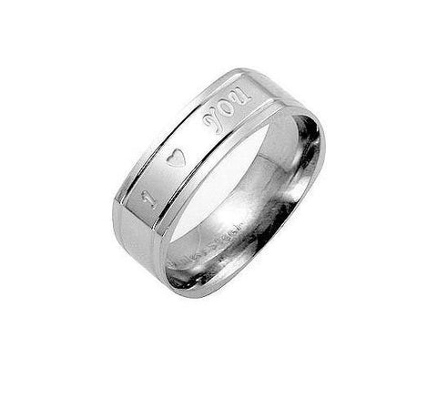 Men's Stainless Steel & White Gold "I LoveYou" Engraved Ring