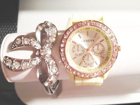 Ribbons & Bows Stacking Watch Set with Crystal Bracelet