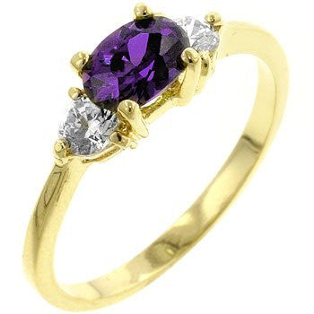 14k Gold Triplet Ring with Amethyst CZ