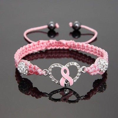 Ribbon of Hope Crystal Charm - Breast Cancer Awareness Bracelet