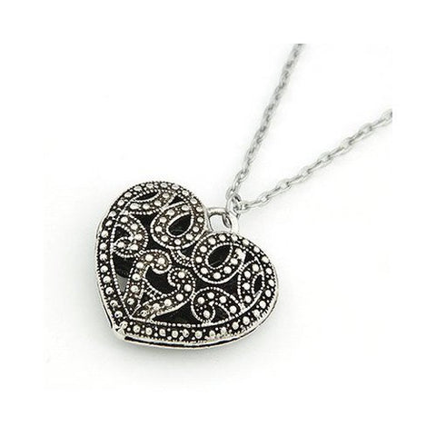 Art Deco / Vintage Style Silver Heart Pendant Necklace