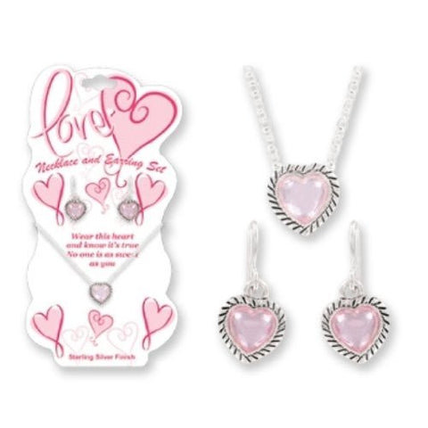 Children's Silver Heart Necklace & Earring Set in Crystal