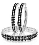 Crystal Double Row Duo - Black Jet Bracelet & Hoop Earring Set with Swarovski Elements