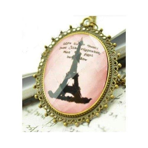 Vintage Rose Paris Eiffel Tower Necklace