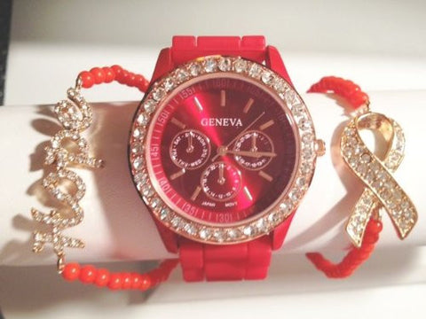 Strength & Hope Stacking Watch Set with Crystal Bracelets