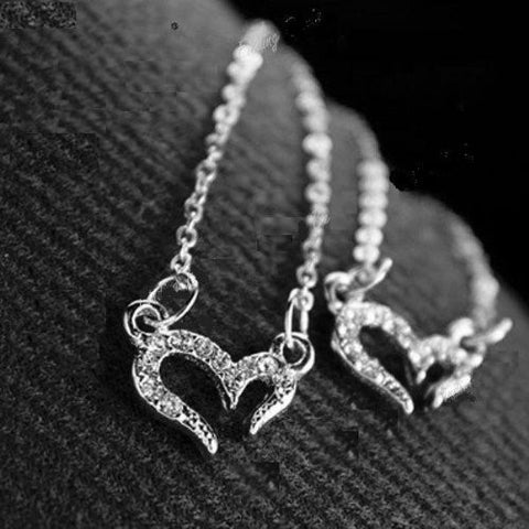 Crystal Rhinestone Open Heart Pendant Necklace
