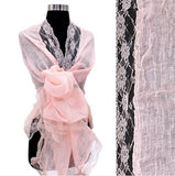 100% Linen Shawl with Lace in Light Pink / Peach Pink