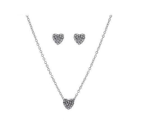 Mini Pave Heart Necklace in Crystal Set in Sterling