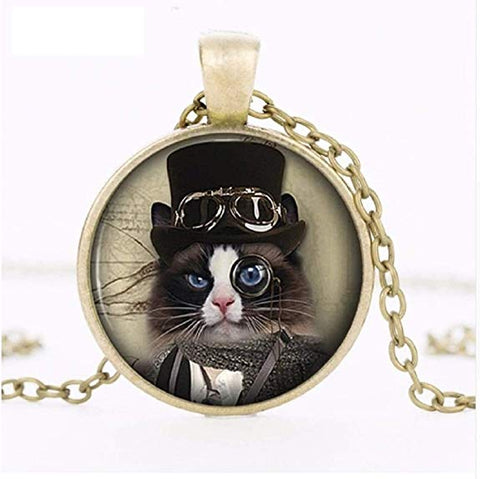 Steampunk Kitty Cabochon Necklace