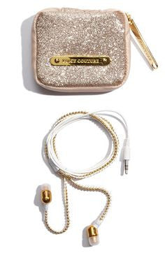 Juicy Couture Ear Buds & Case Gold Glitter "Ed To The Stars"