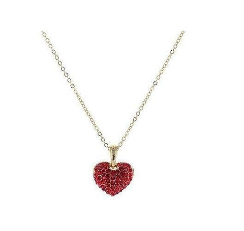 Pave Heart Necklace in Siam Ruby Crystals in 14k Gold