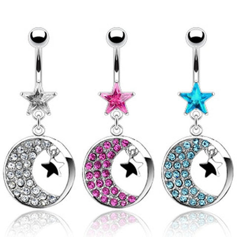 Crystal Moon and Stars Belly Jewelry