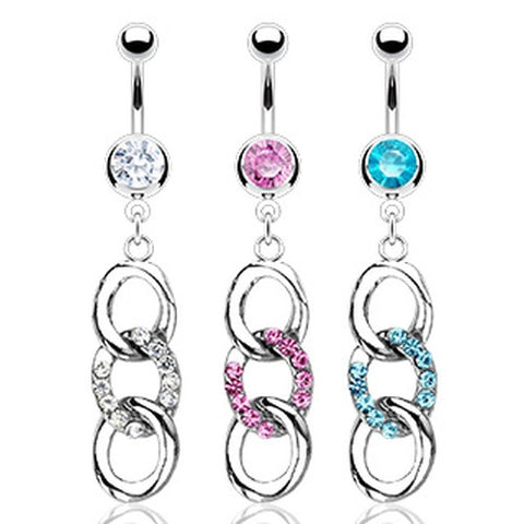 Crystal Three Ring Hoops Belly Jewelry