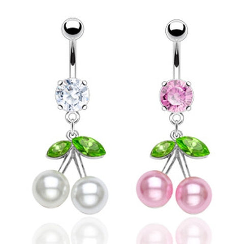 Pearl Cherries w/ Crystal Belly Jewelry