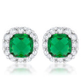Emerald CZ Cushion Stud Earrings