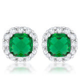 Emerald CZ Cushion Stud Earrings