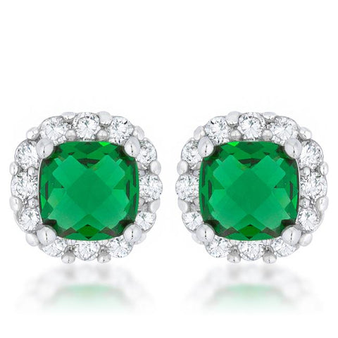Emerald CZ Cushion Stud Earrings