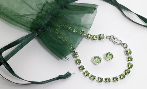Swarovski Crystal Peridot Birthstone Bracelet & Earring Set  in Sterling Silver Finish