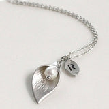 Silver Calla Lily Initial Necklace