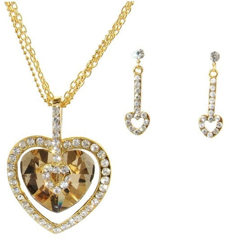 Cupid's Heart Necklace and Earring Set in Gold Finish