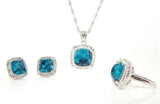3 Piece Aquamarine Set in Sterling Silver Finish