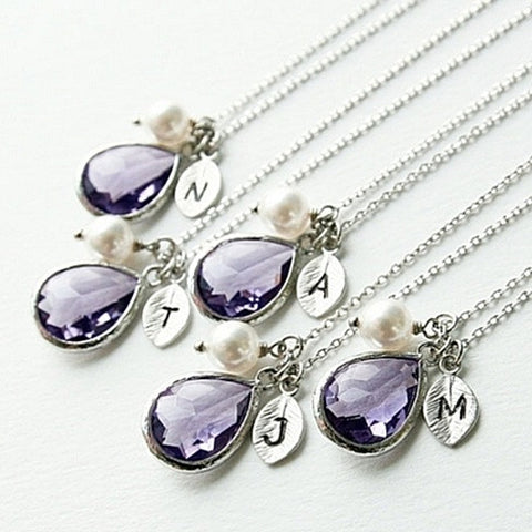 Amethyst & Pearl Silver Initial Drop Necklace