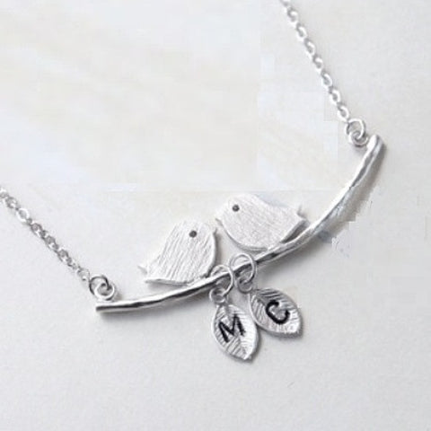 Lovebirds Silver Initial Necklace