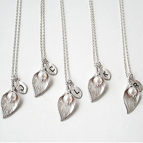 Silver Calla Lily Initial Necklace