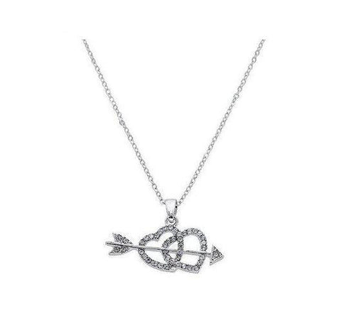 Two Hearts & Arrow Pendant Necklace in Sterling Silver