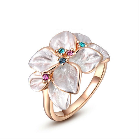 Gold Austrian Crystal Flower Ring