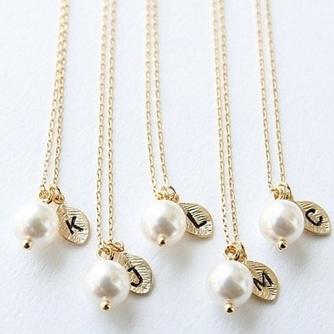 Pearl & Initial Gold Leaf Necklace