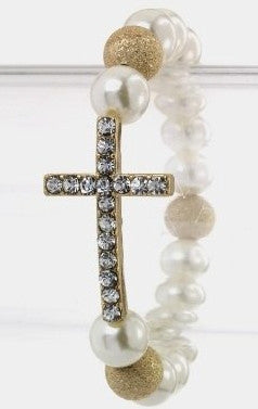 Crystal Cross & Pearl Bracelet