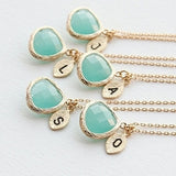 18k Gold Turquoise & Pearl Initial Drop Necklace