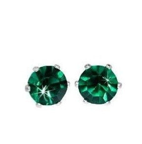 Swarovski Crystal Stud Earrings : Emerald Green in Sterling