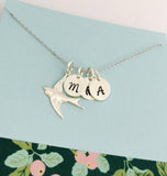 Mom's Silver Dove and Initial Monogram Necklace