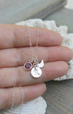 Silver Dove and Swarovski Birthstone Monogram Necklace