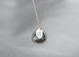 Charcoal & Pearl Silver Initial Drop Necklace