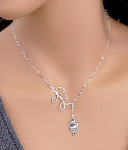 Owl and Leaf Lariat Necklace